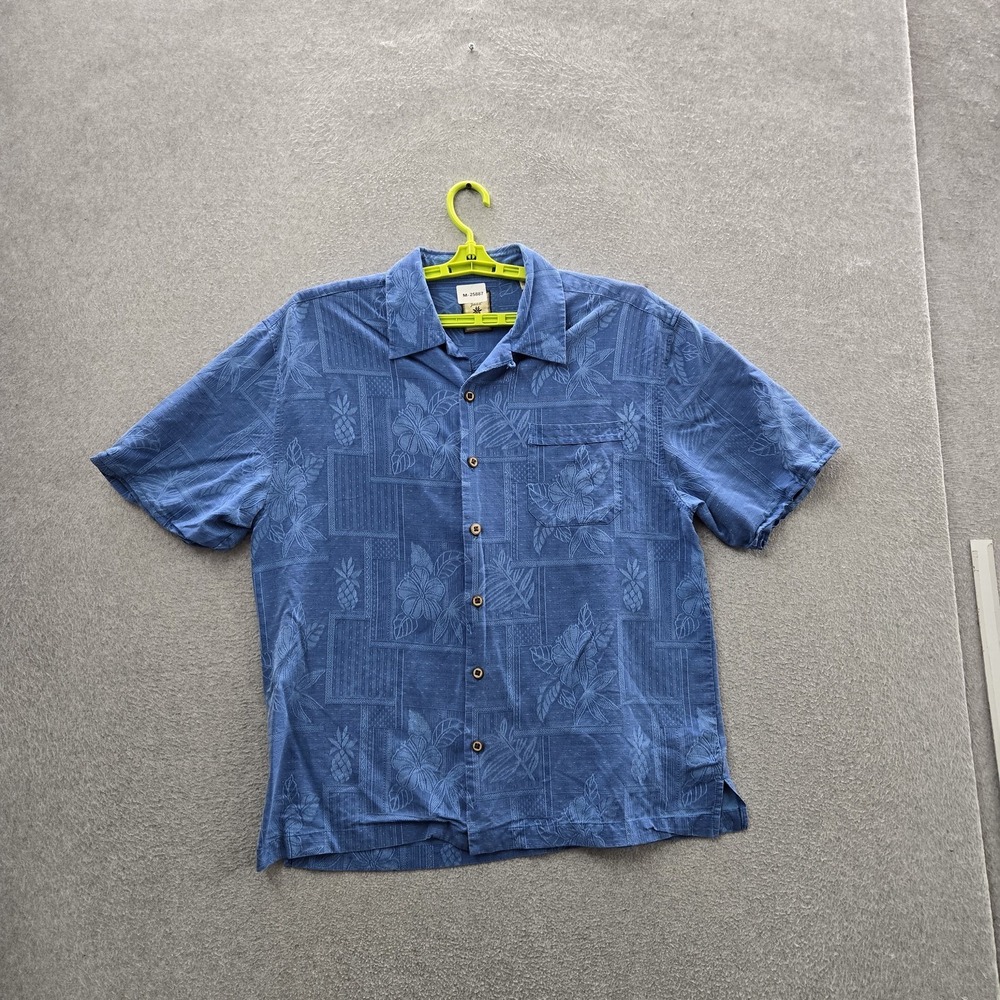 Jamaica Jaxx Men Button Up Shirt L/G Blue Silk Floral Hawaiian Shirt